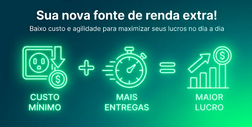 Ilustração de fonte de renda extra com custo mínimo, mais entregas e maior lucro com a moto elétrica para adulto em fundo degradê verde